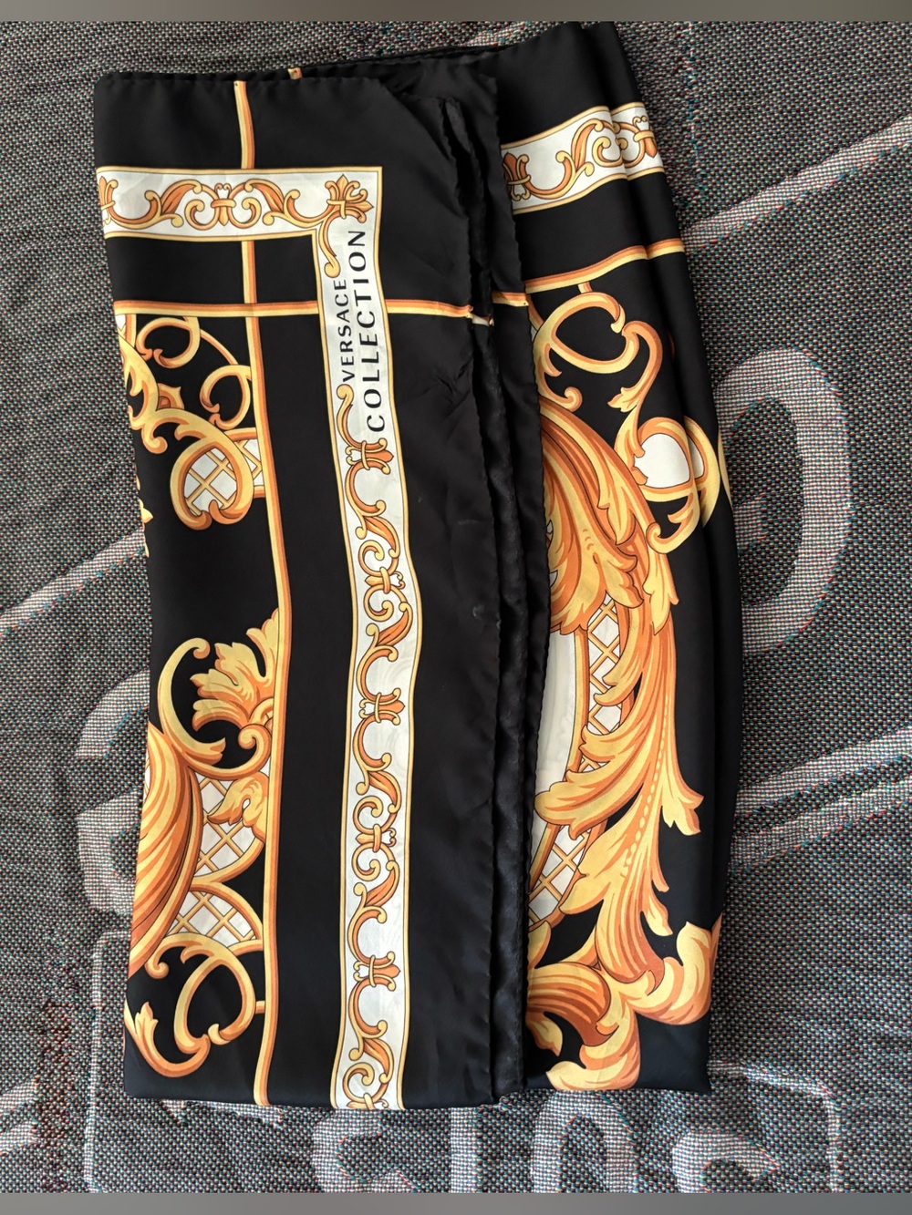 Versace Collection Black, Gold and Cream Ornate Baroque Silk Scarf